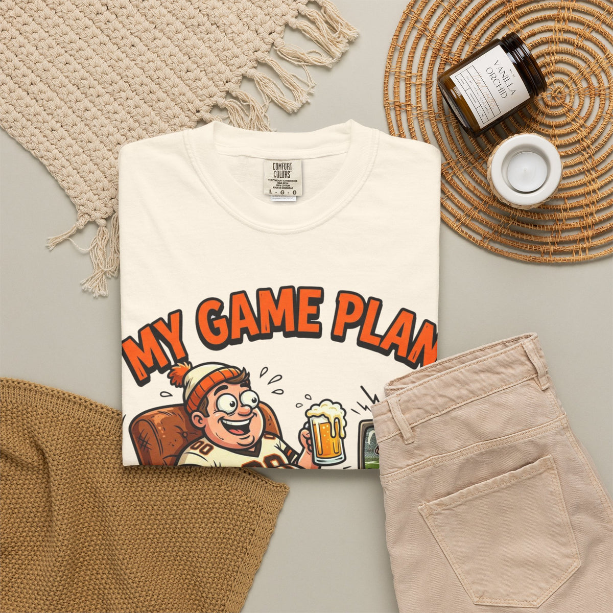 Unisex Garment-Dyed T-shirt, Funny Beer Football Shirt, My Game Plan Beer in Hand Tee, Football Watching Shirt, Funny Game Day Gift, Tailgate Apparel