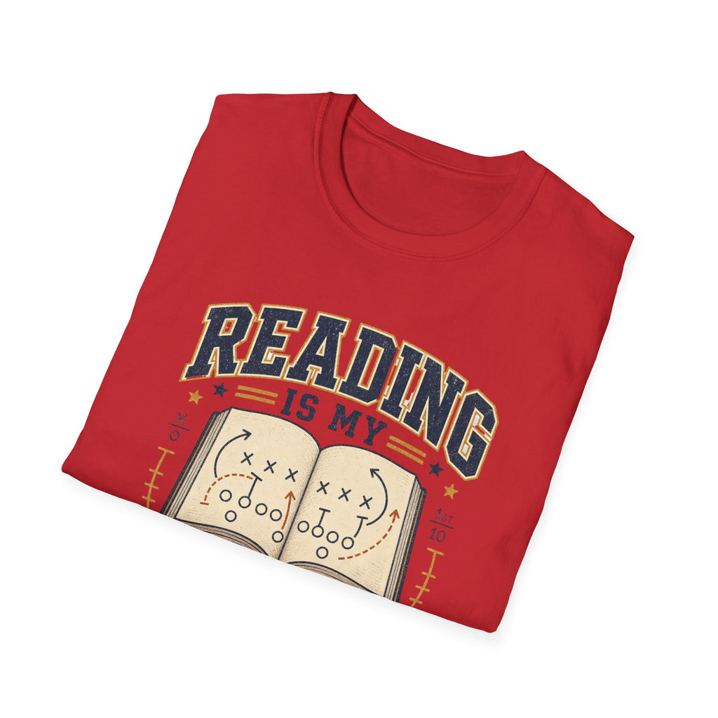 Unisex Softstyle T-Shirt, Reading Is My Playbook Shirt, Varsity Book Lover Tee, Football Coach and Reader Gift
