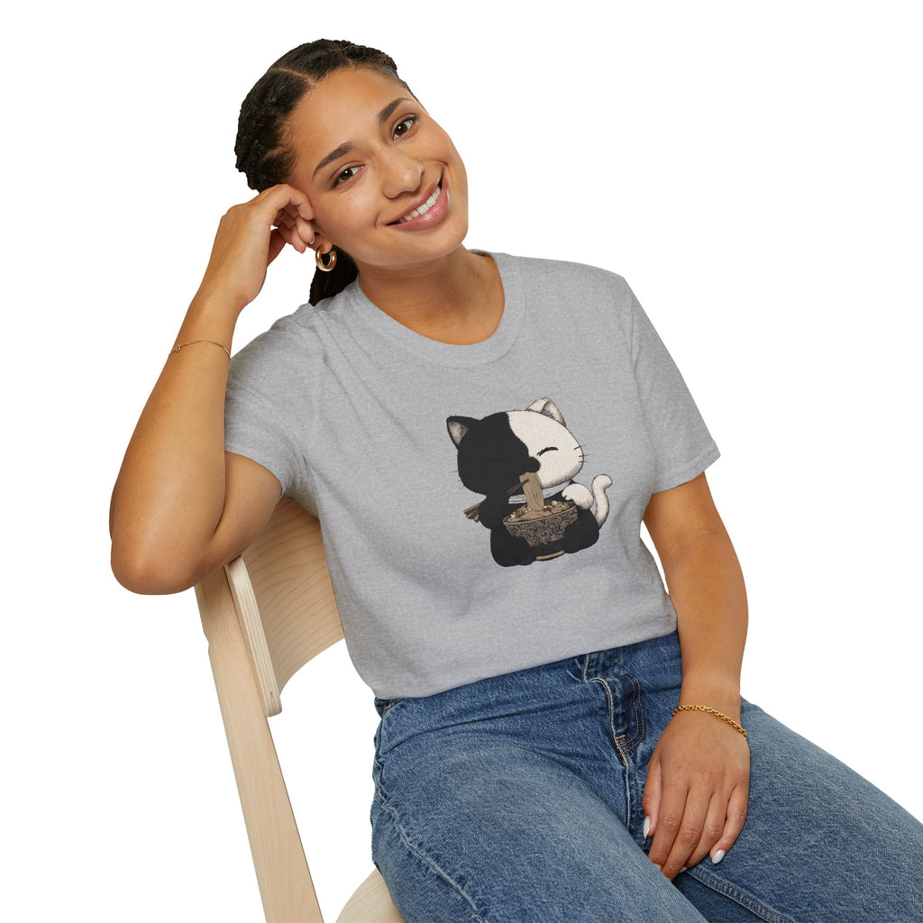 Unisex Softstyle T-Shirt, Cat eating Ramen