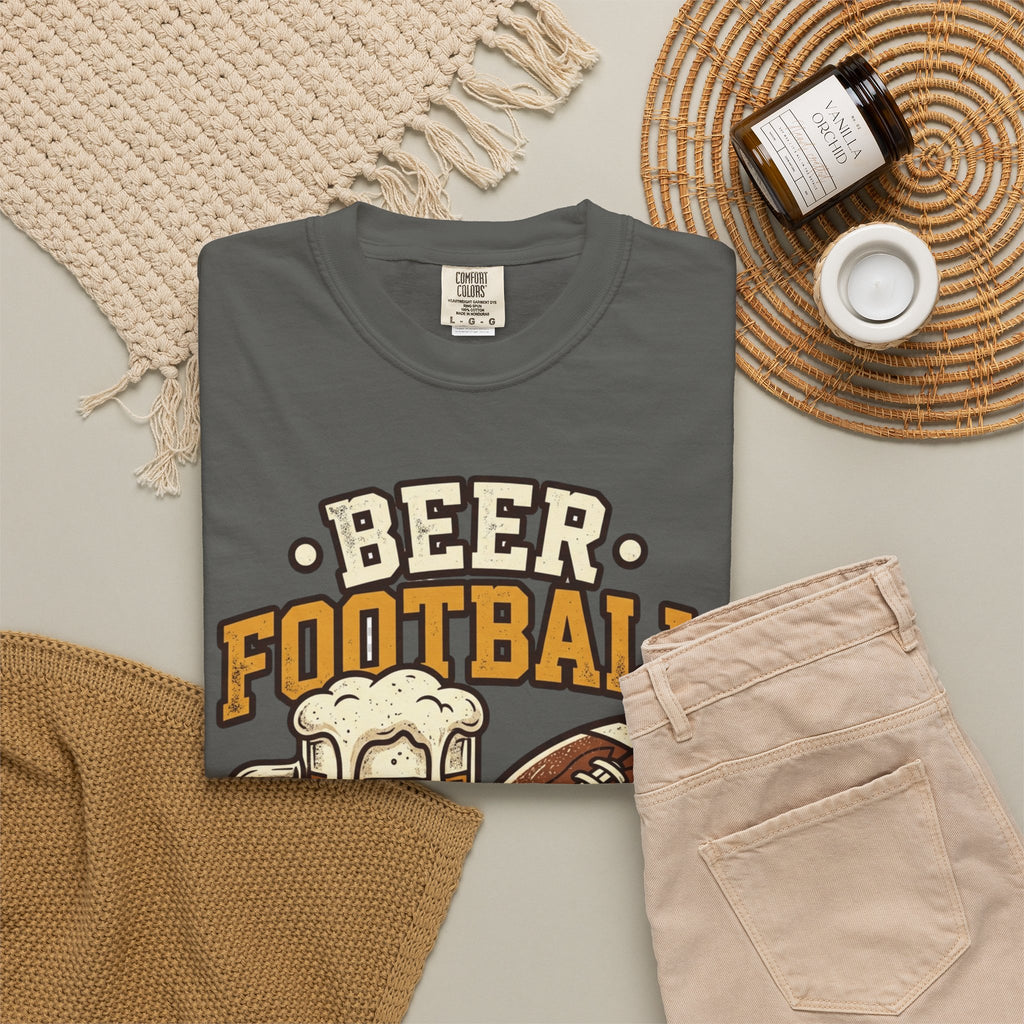 Unisex Garment-Dyed T-shirt,Beer Football Good Times Shirt, Funny Football Beer Tee, Game Day Drinking Shirt, Vintage Tailgate Shirt, Football Fan Gift