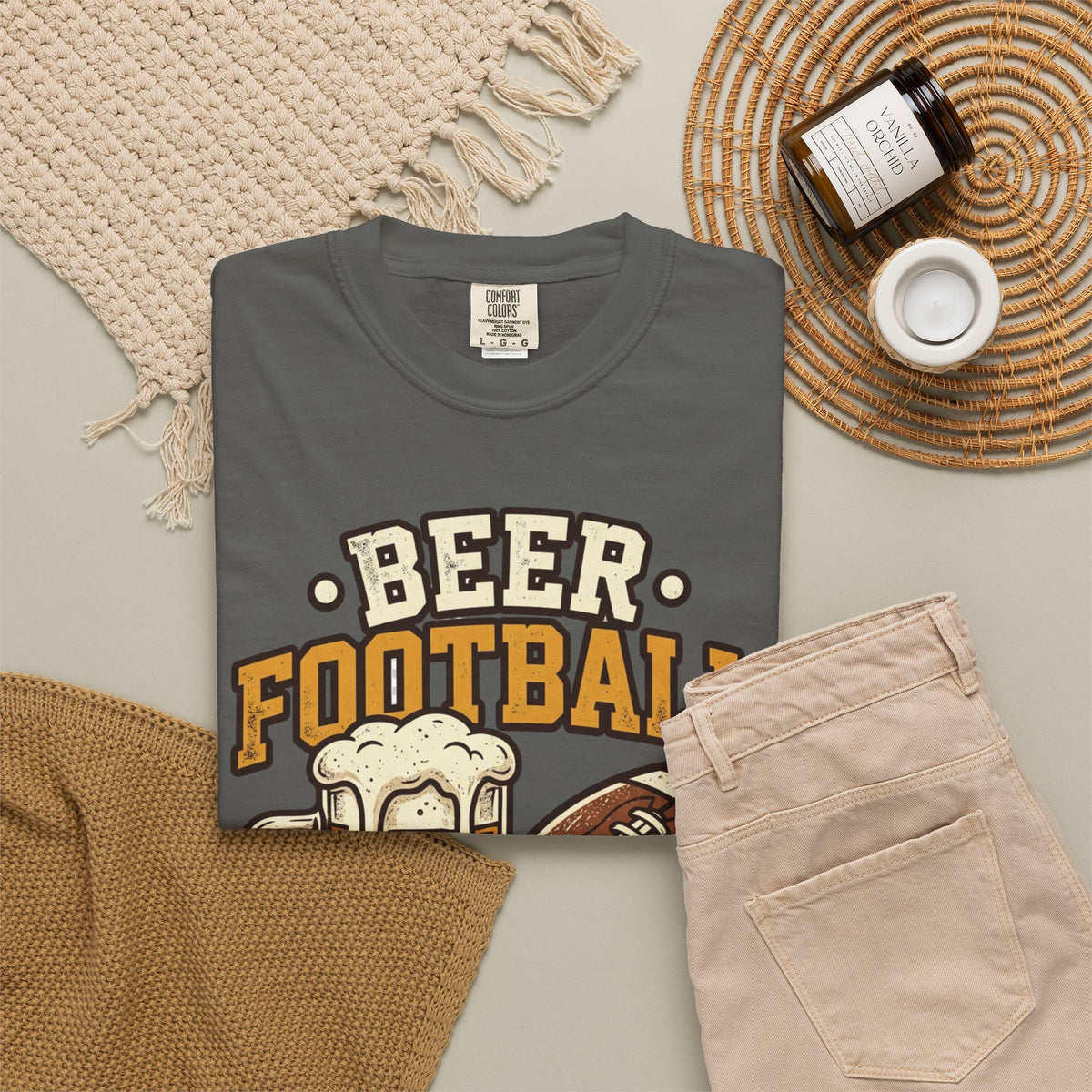 Unisex Garment-Dyed T-shirt,Beer Football Good Times Shirt, Funny Football Beer Tee, Game Day Drinking Shirt, Vintage Tailgate Shirt, Football Fan Gift