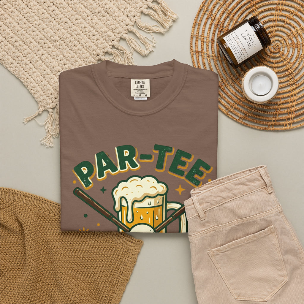 Unisex Garment-Dyed T-shirt, unny Par-Tee Time Golf Beer Shirt, Golf Lover Gift, Drinking and Golfing T-Shirt