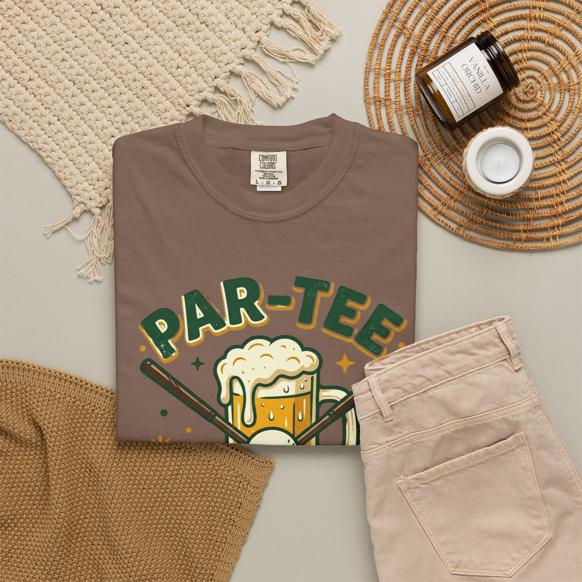 Unisex Garment-Dyed T-shirt, unny Par-Tee Time Golf Beer Shirt, Golf Lover Gift, Drinking and Golfing T-Shirt