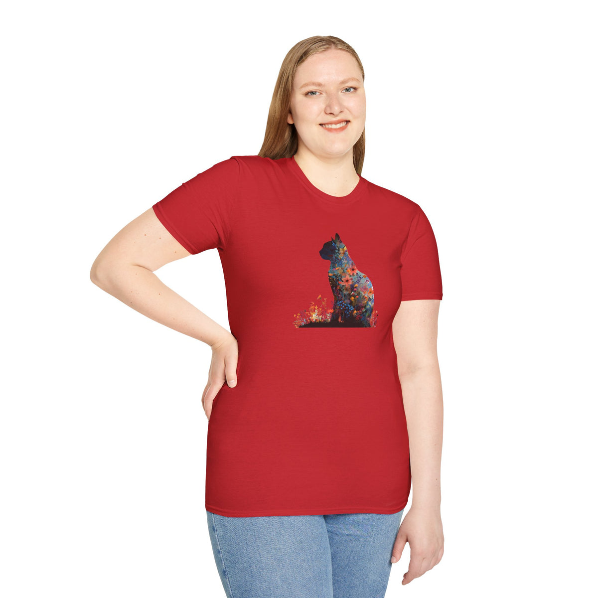 Unisex Softstyle T-Shirt, Floweral Cat