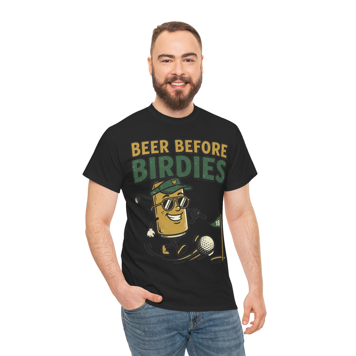 Unisex Heavy Cotton Tee, Beer Before Birdies Shirt, Funny Golfing T-Shirt, Beer Lover Gift for Golfers