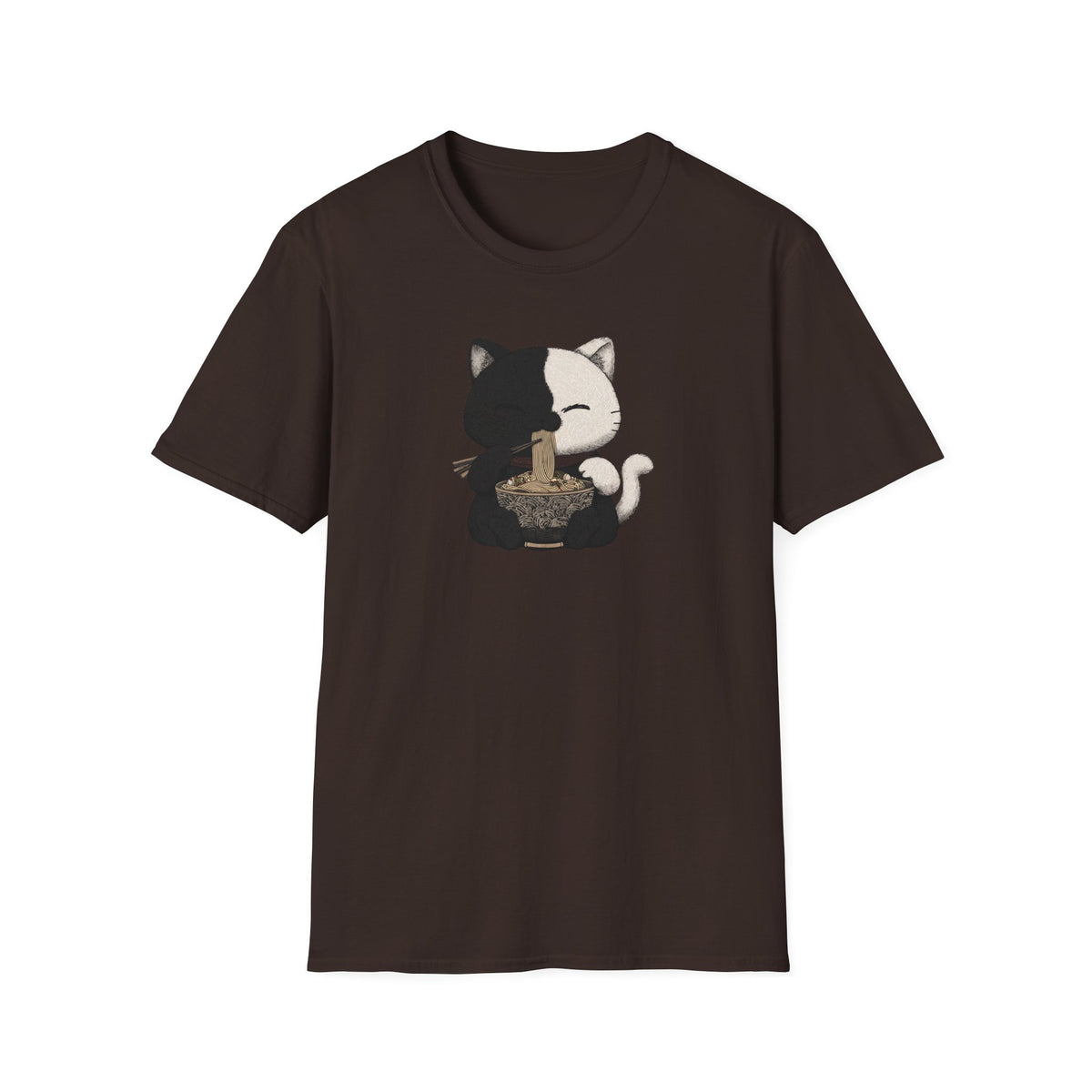 Unisex Softstyle T-Shirt, Cat eating Ramen
