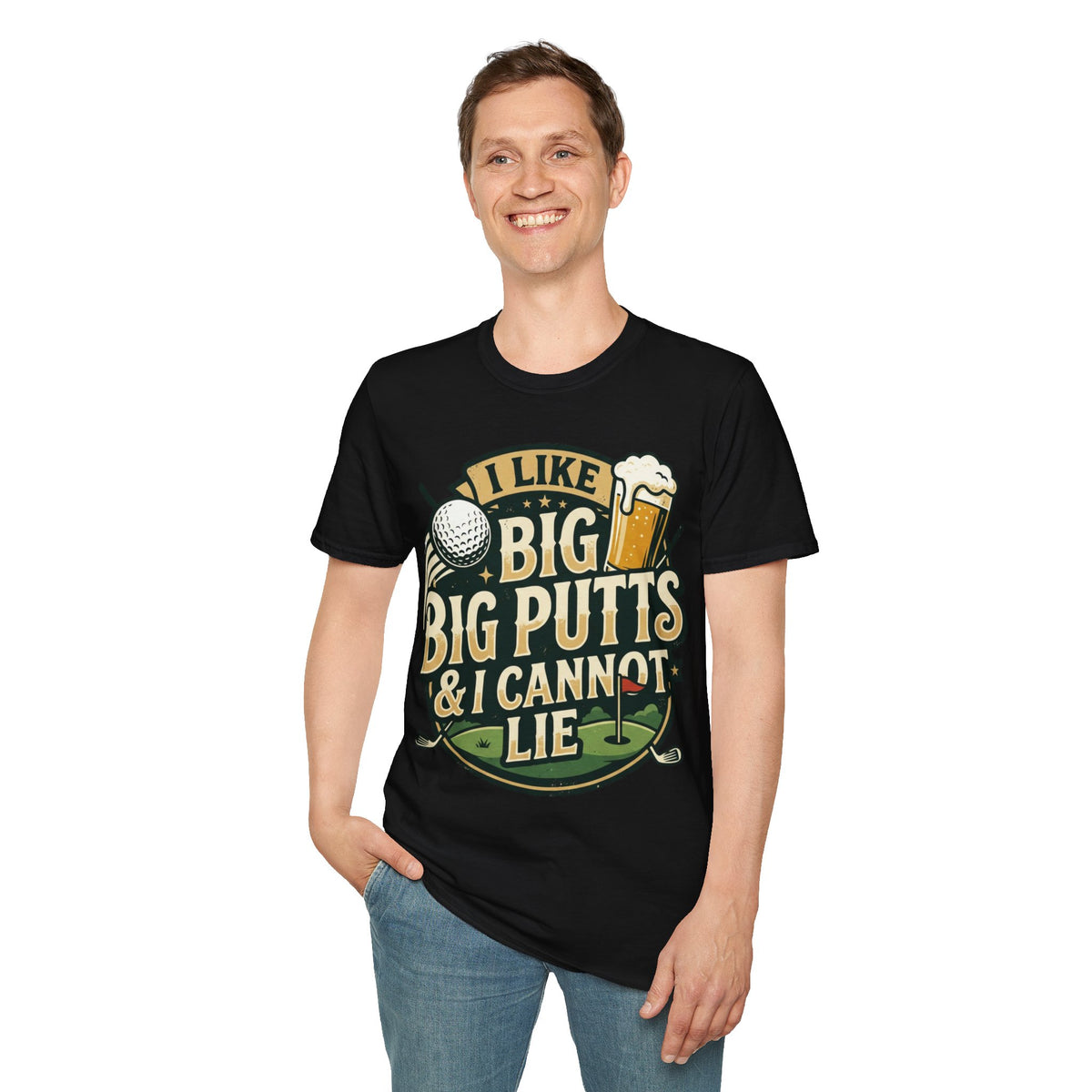 Unisex Softstyle T-Shirt, Funny Big Putts Golf Shirt, Beer and Golf Humor Tee, Novelty Golfer Gift